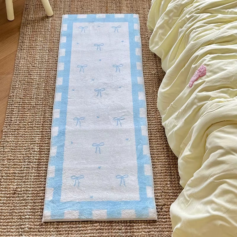Bedroom Bedside Rug Blue Pink Bow Long Strip Soft Plush Carpet Ins Style Room Decor Runner Rugs Soft Fluffy Plush Floor Mat