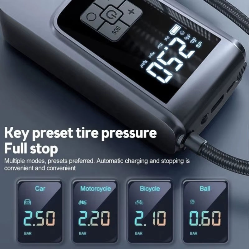 Portable Air Compressor for Car Motorcycle Bicycle - Fast Tire Inflator with Accurate Pressure Gauge for Sports & Entertainment