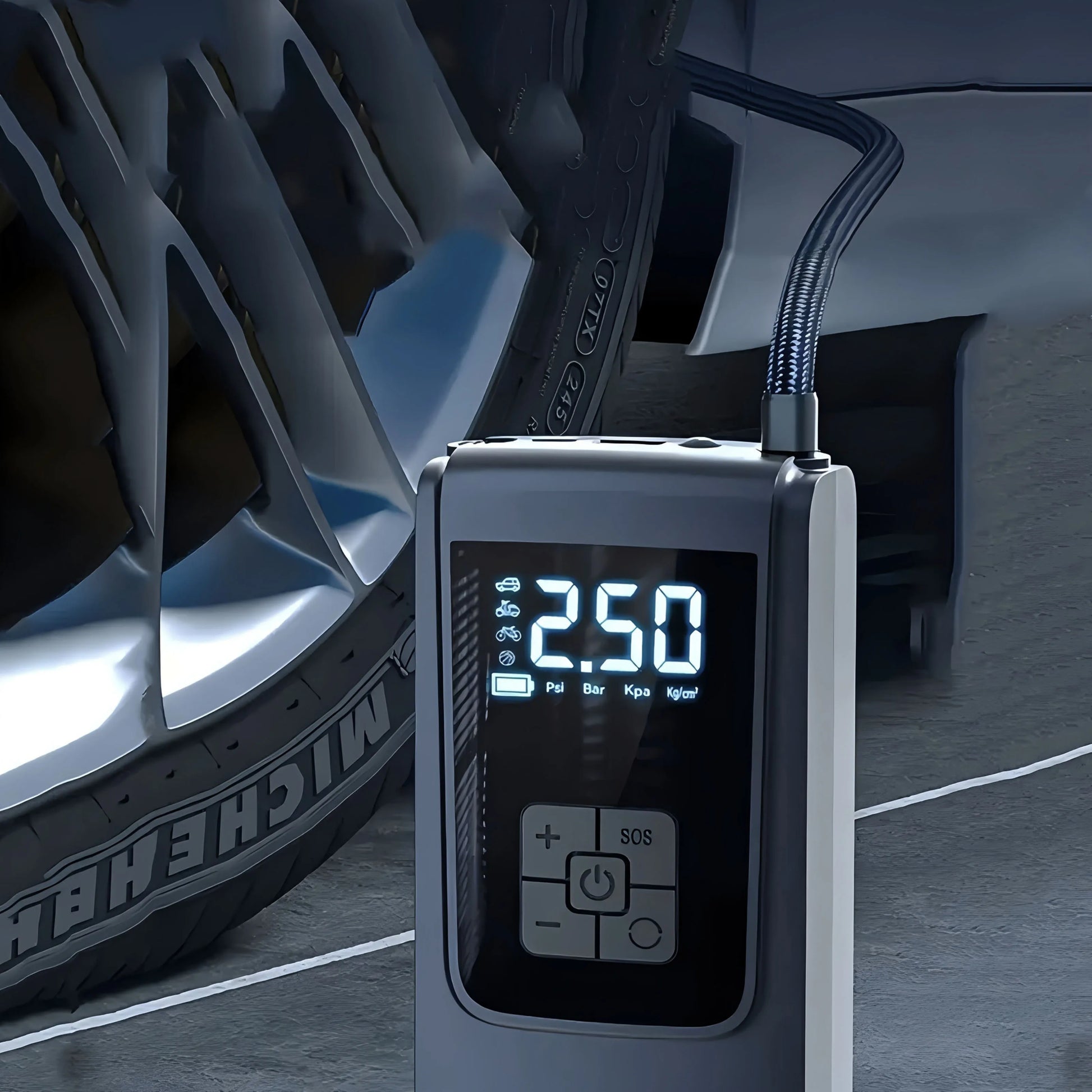 Portable Air Compressor for Car Motorcycle Bicycle - Fast Tire Inflator with Accurate Pressure Gauge for Sports & Entertainment