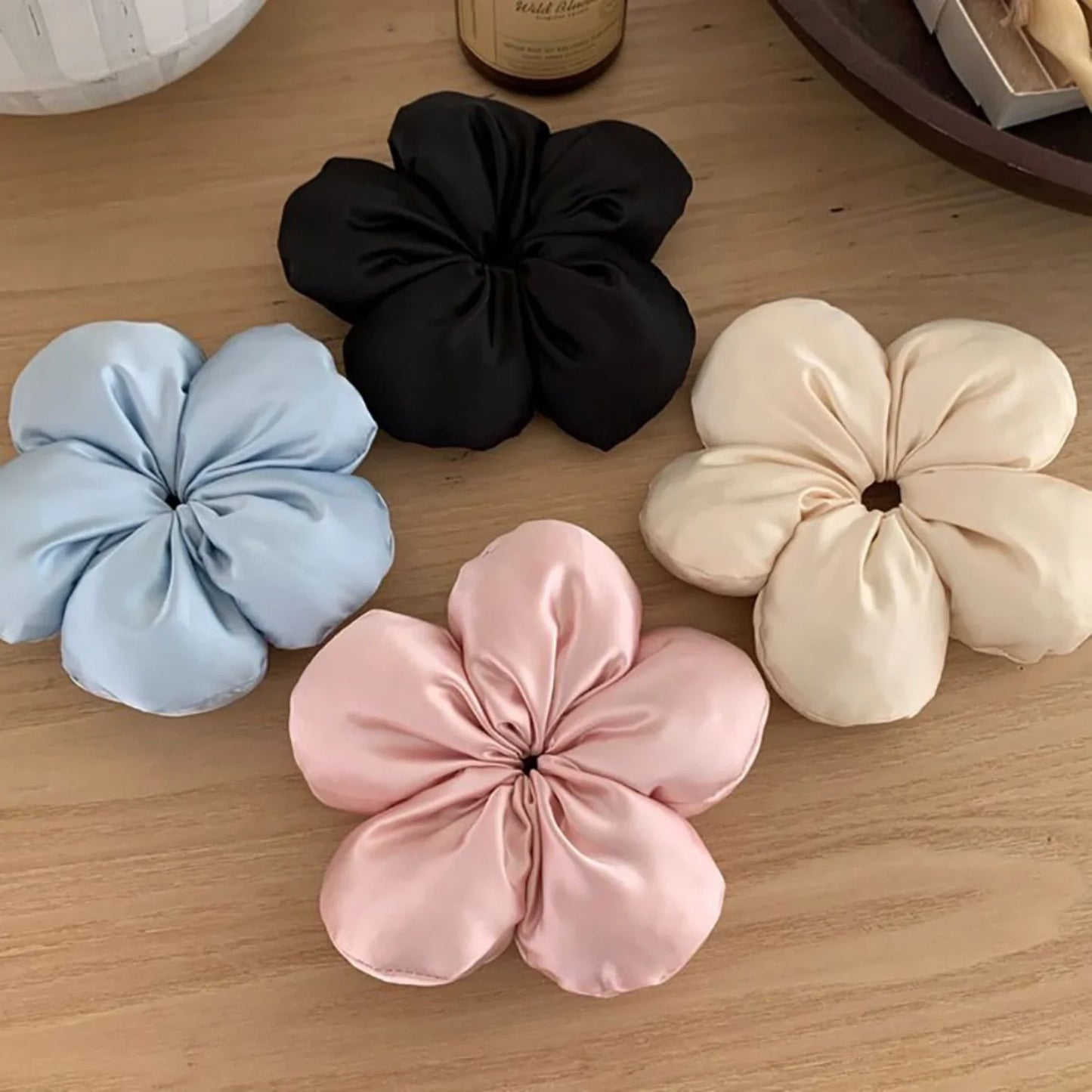 1PC Large Satin Flower Hair Scrunchies,Chic Blossom - Shaped Hair Ties,Multiple Colors for Women'S Stylish Updos