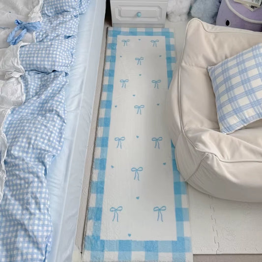 Bedroom Bedside Rug Blue Pink Bow Long Strip Soft Plush Carpet Ins Style Room Decor Runner Rugs Soft Fluffy Plush Floor Mat
